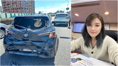 北市議員顏若芳駕Toyota Auris跑行程出車禍！高架上遭遊覽車追撞釀連環